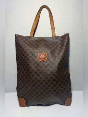 Celine Brown Monogram Tote with Tan Leather Trim